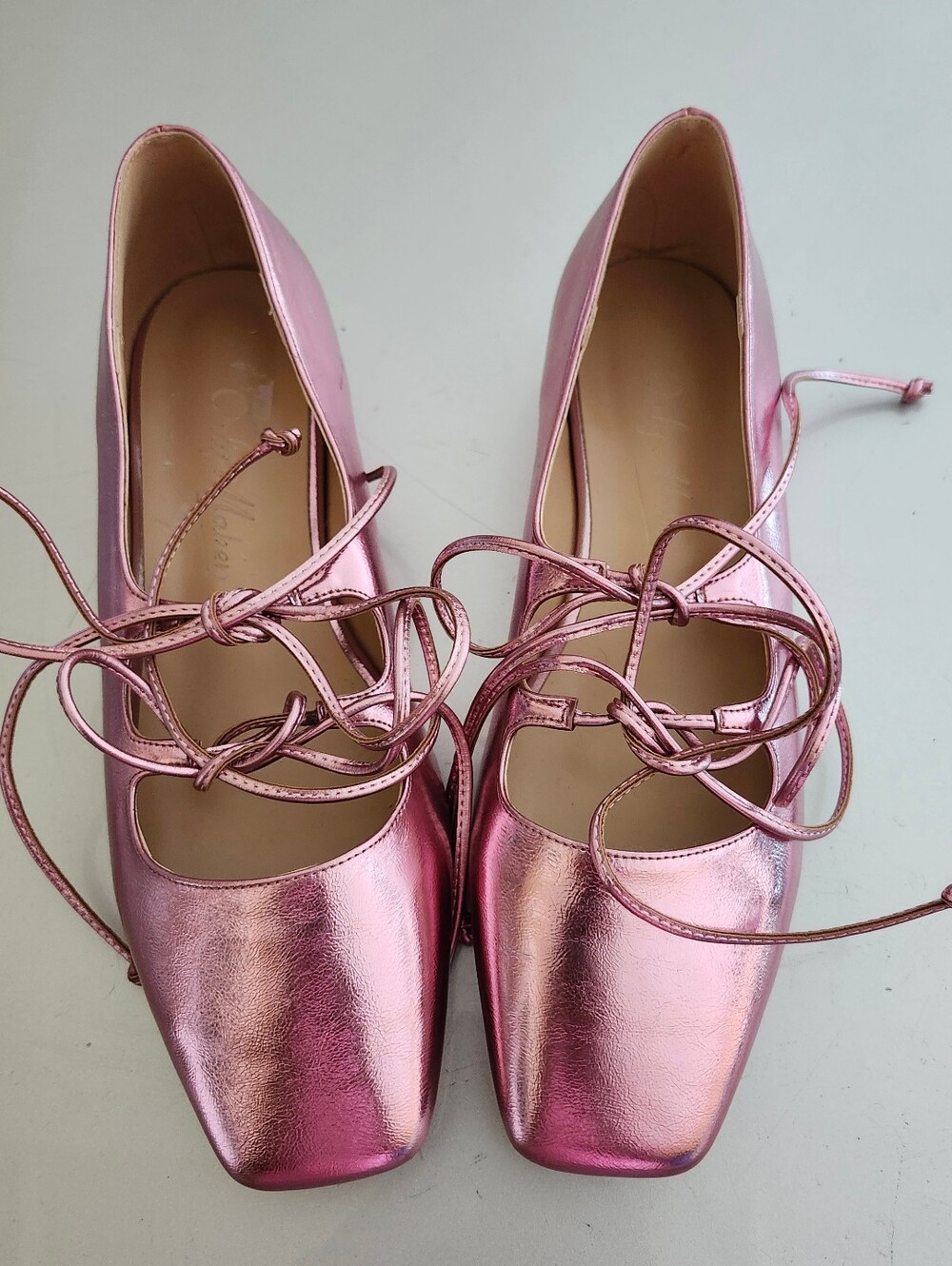 OnlyMaker Metallic Pink Lace-Up Ballet Flats - Picture 2 of 5